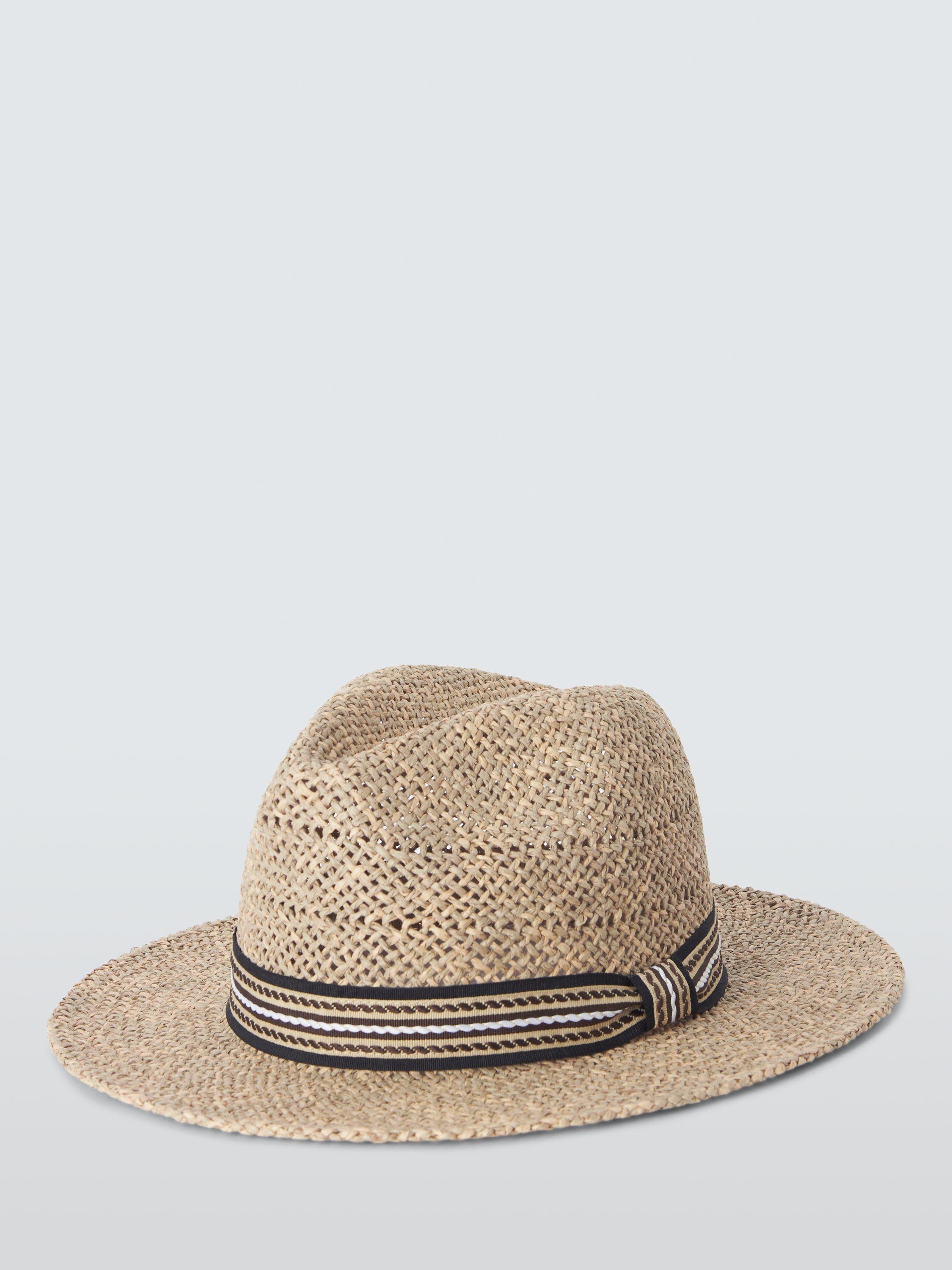 Product image 2 of 4, which shows John Lewis Patterned Band Paper Straw Fedora Hat, Natural, S-M
