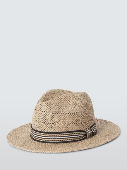 John Lewis Patterned Band Paper Straw Fedora Hat, Natural - view 2, Natural