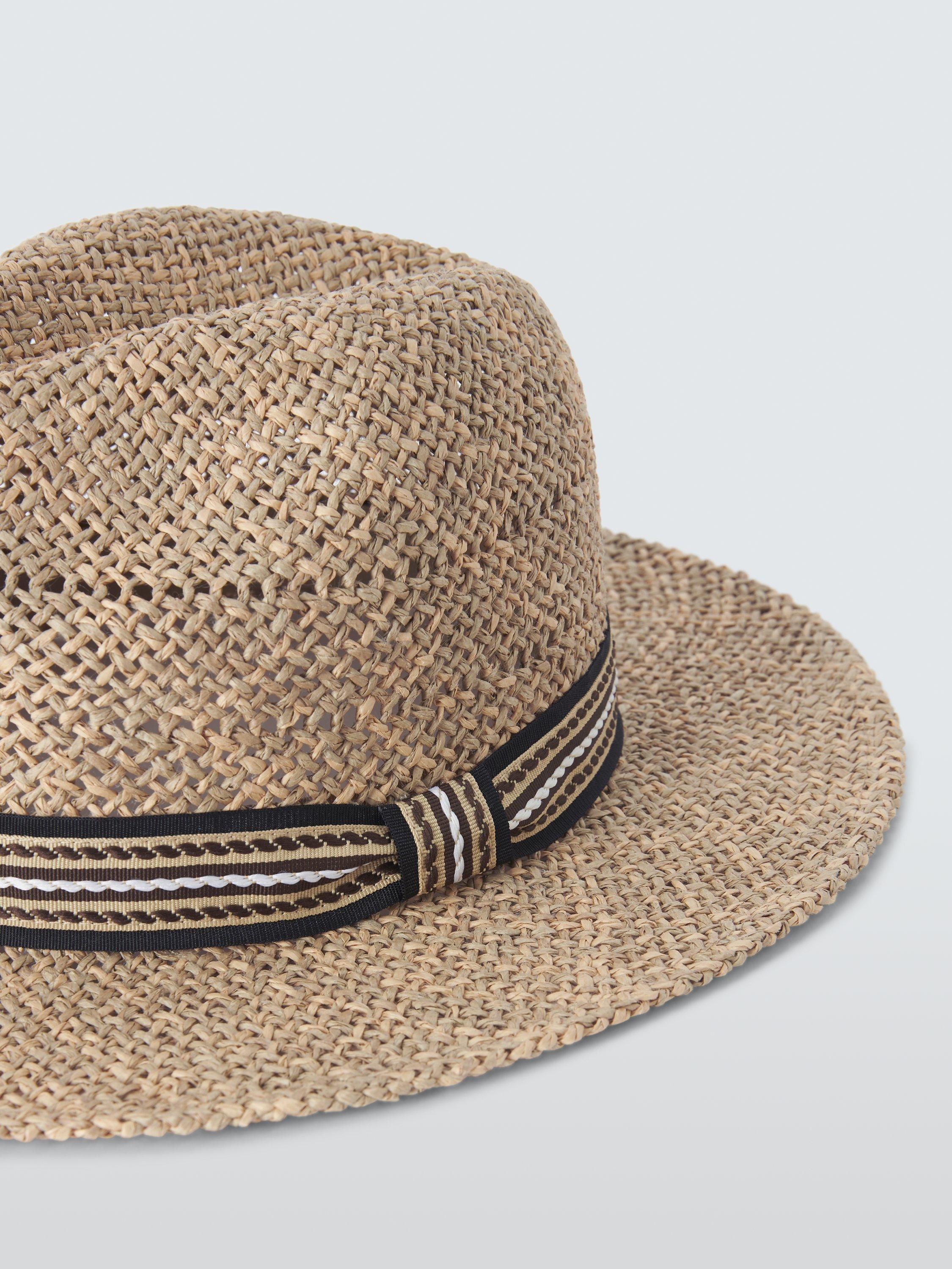 Product image 3 of 4, which shows John Lewis Patterned Band Paper Straw Fedora Hat, Natural, S-M