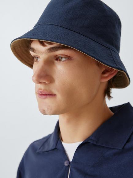 John Lewis Reversible Bucket Hat, Navy/Stone, Navy/Stone