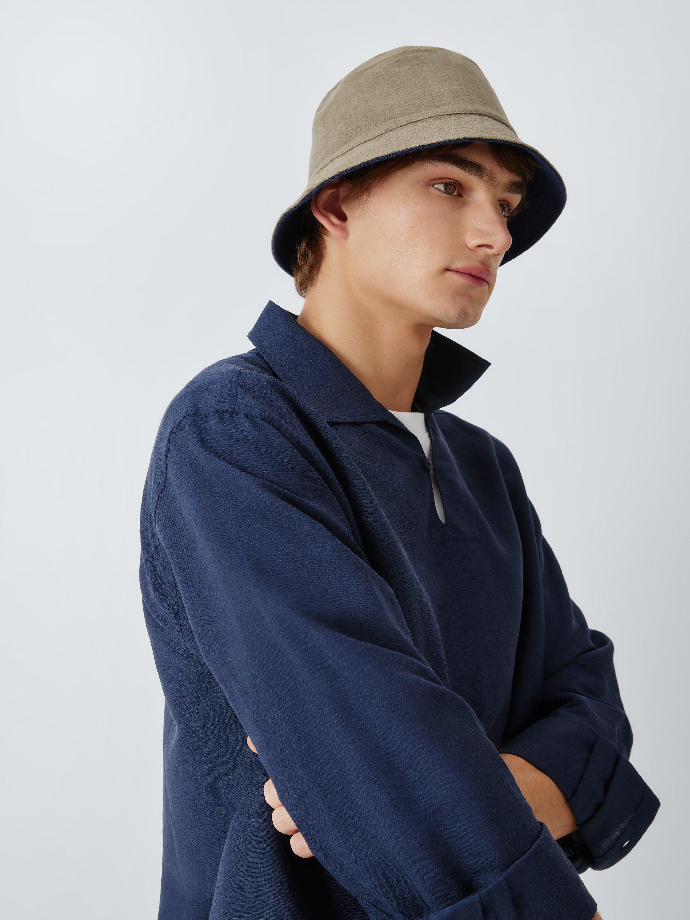 Product image 4 of 4, which shows John Lewis Reversible Bucket Hat, Navy/Stone, S-M