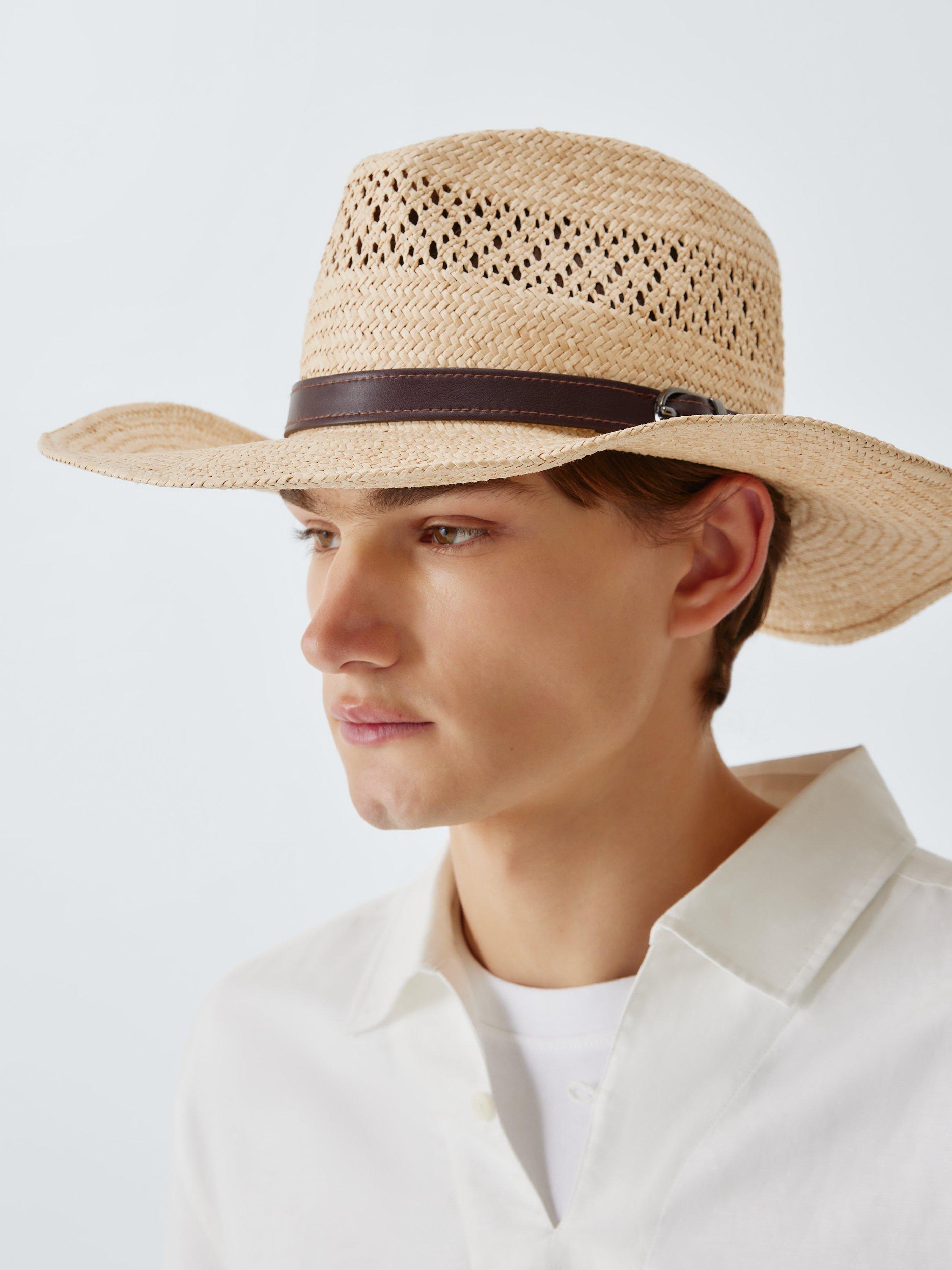 Product image 1 of 4, which shows John Lewis Paper Straw Western Hat, Natural, S-M