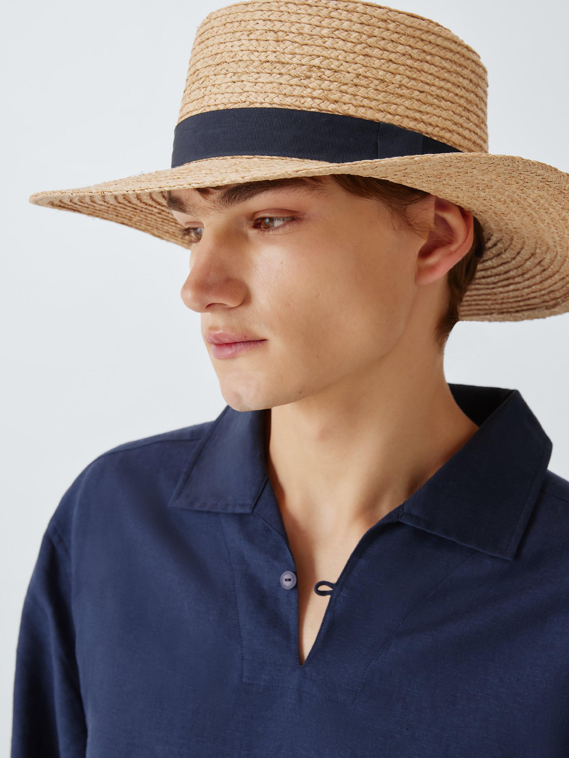 Product image 1 of 4, which shows John Lewis Ribbon Wide Brim Sun Hat, Natural, S-M