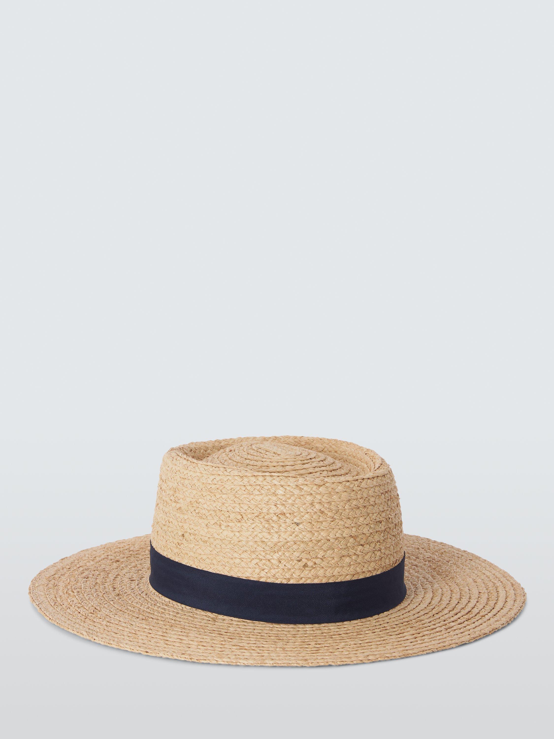 Product image 2 of 4, which shows John Lewis Ribbon Wide Brim Sun Hat, Natural, S-M