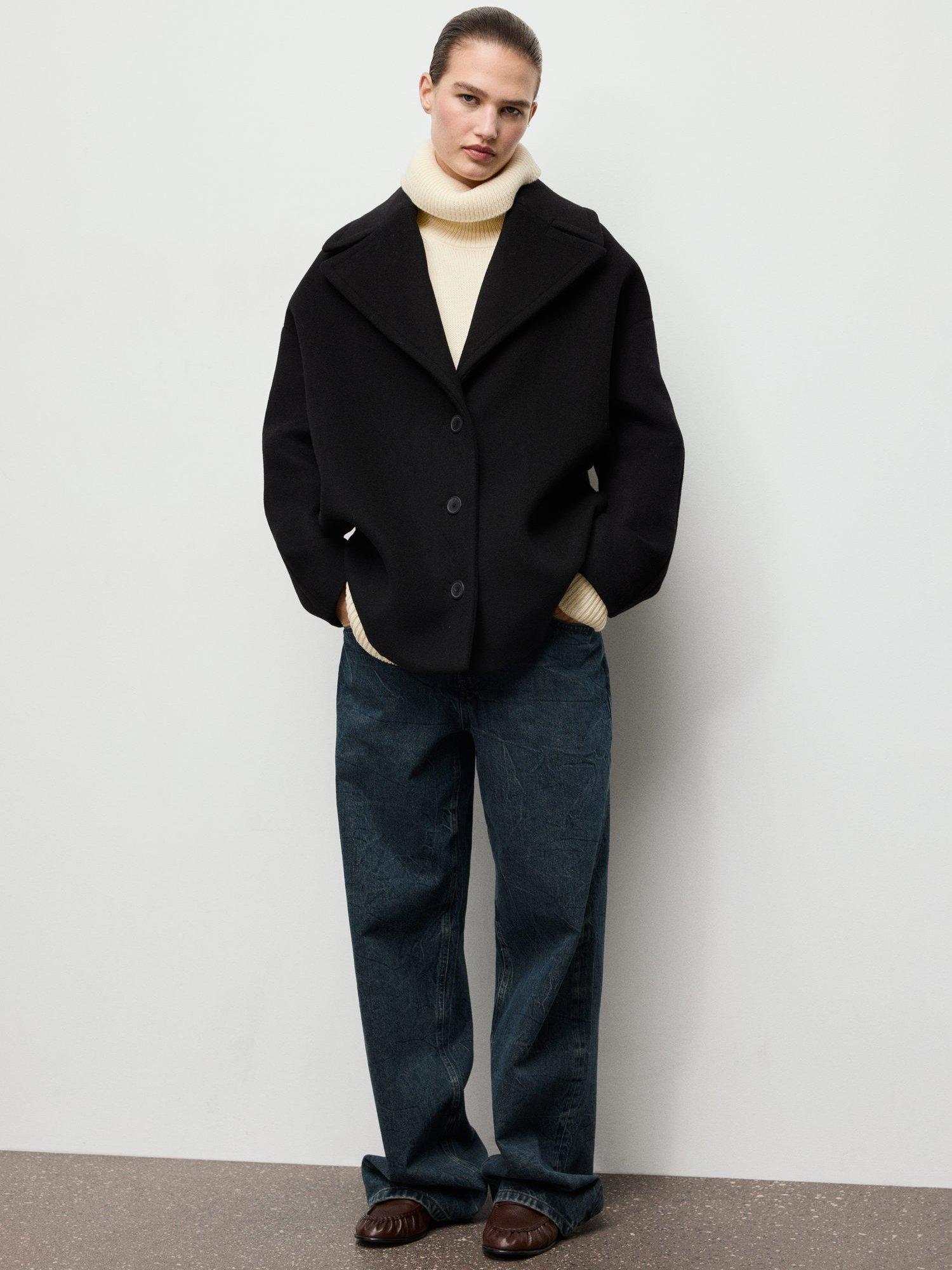 Product image 1 of 8, which shows Mango Love Oversized Wool Rich Coat, Black, L