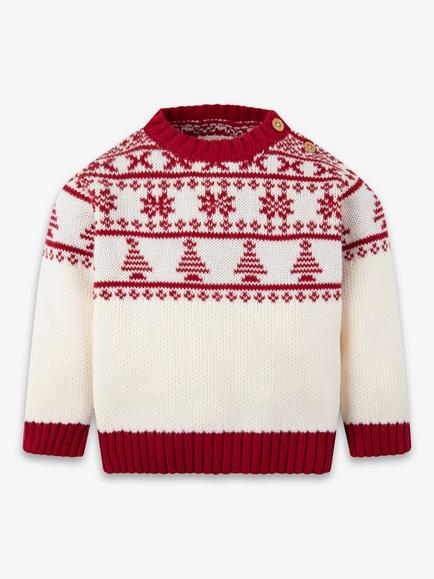 The Little Tailor Baby Cotton Fair Isle Jumper, Cream/Red, Cream/Red