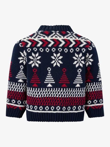 The Little Tailor Baby Cotton Fair Isle Jumper, Navy/Red/Cream - view 2, Navy/Red/Cream