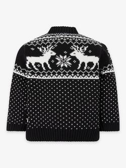 The Little Tailor Baby Cotton Reindeer Fair Isle Jumper, Black - view 2, Black