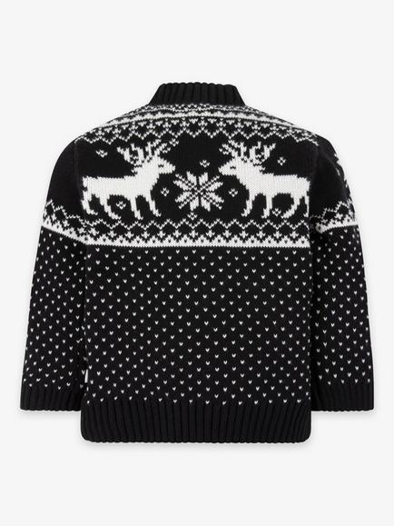 The Little Tailor Baby Cotton Reindeer Fair Isle Jumper, Black - view 2, Black