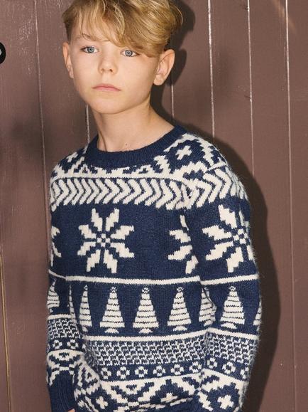 The Little Tailor Kids' Two Tone Festive Fair Isle Jumper, Navy/Cream