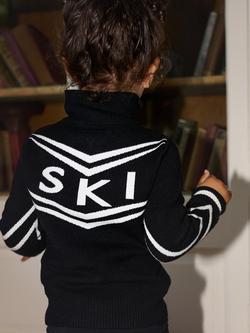 The Little Tailor Kids' Ski Quarter Zip Jumper, Black - view 2, Black