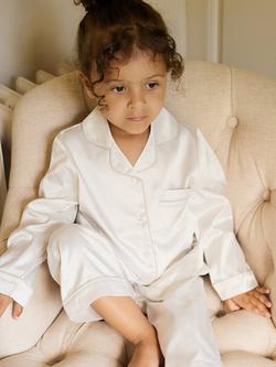 The Little Tailor Kids' Satin Pyjama Set, Cream - view 2, Cream