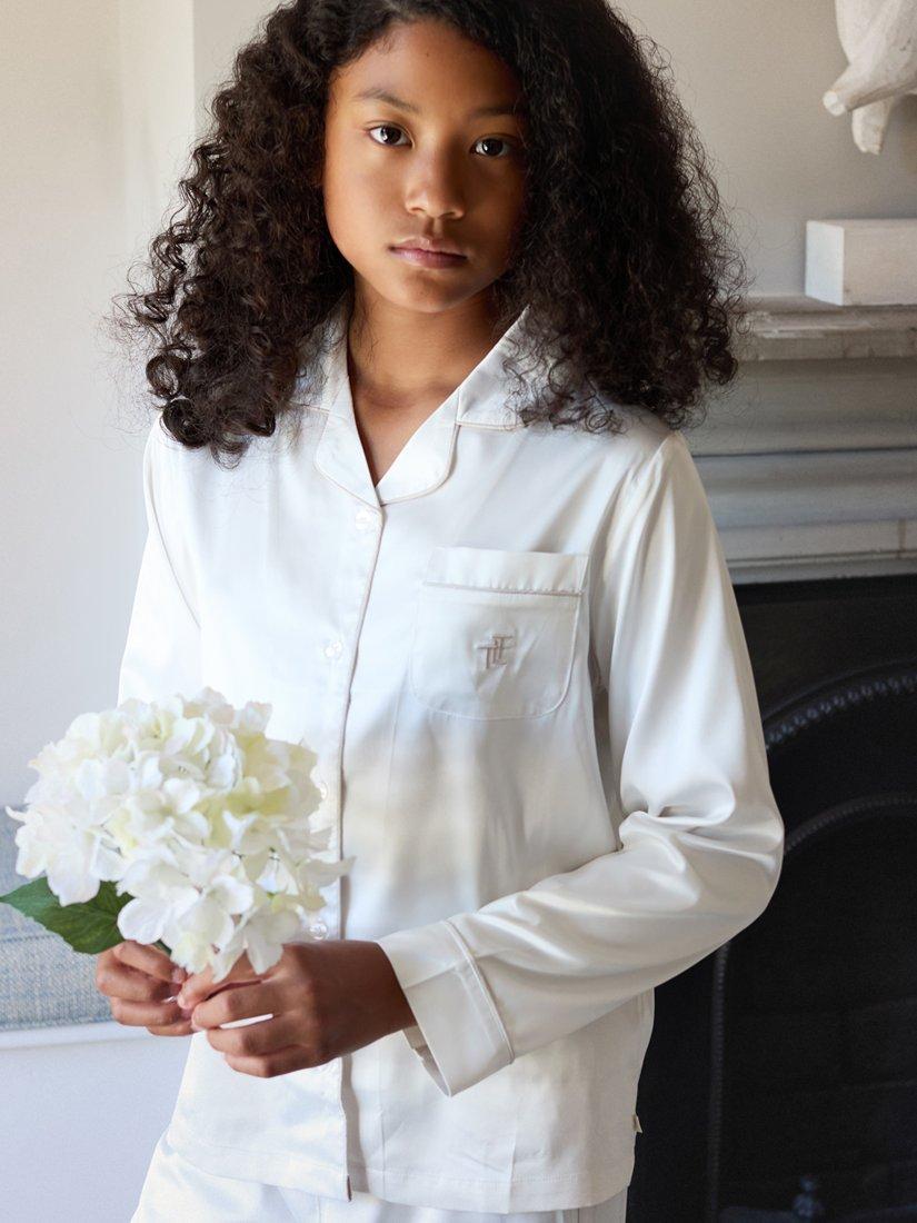 Product image 4 of 11, which shows The Little Tailor Kids' Satin Pyjama Set, Cream, 2-3 years