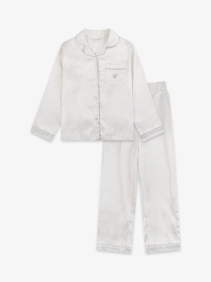 Product image 5 of 11, which shows The Little Tailor Kids' Satin Pyjama Set, Cream, 2-3 years