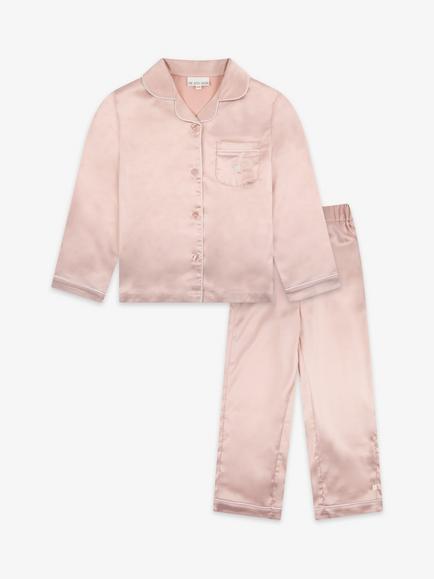 The Little Tailor Kids' Satin Pyjama Set, Pink, Pink