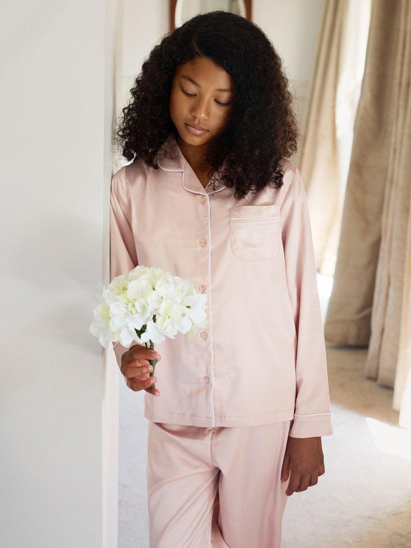 Product image 4 of 10, which shows The Little Tailor Kids' Satin Pyjama Set, Pink, 2-3 years