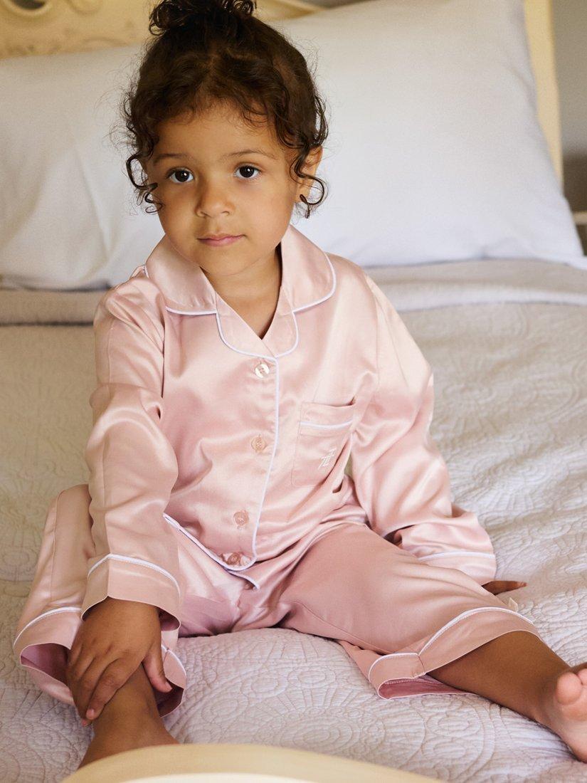 Product image 5 of 10, which shows The Little Tailor Kids' Satin Pyjama Set, Pink, 2-3 years