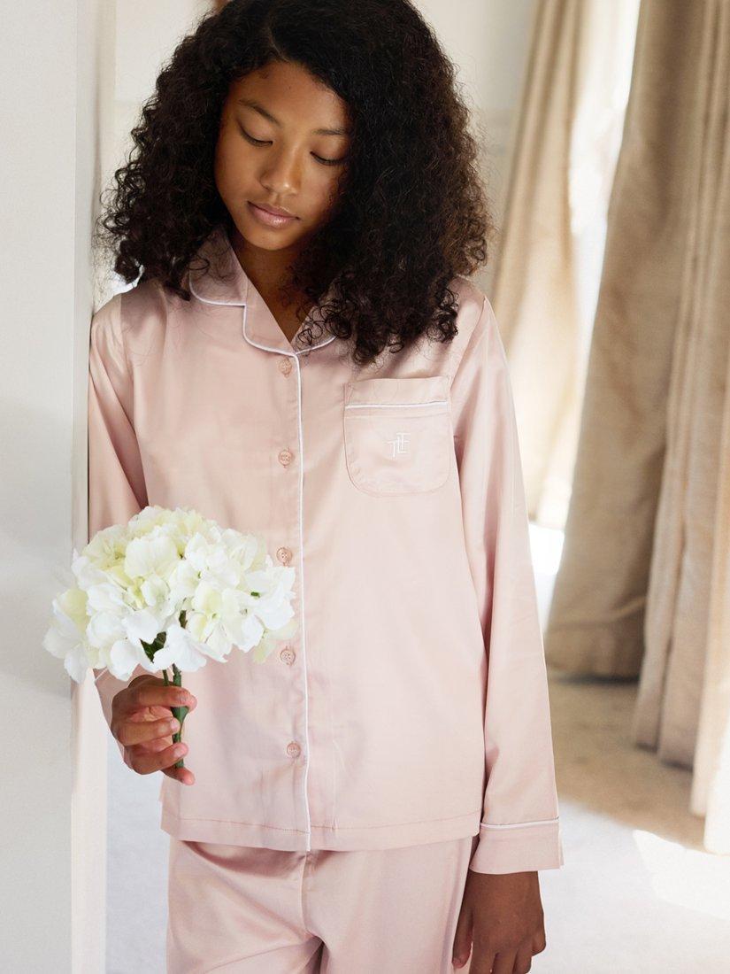 Product image 6 of 10, which shows The Little Tailor Kids' Satin Pyjama Set, Pink, 2-3 years