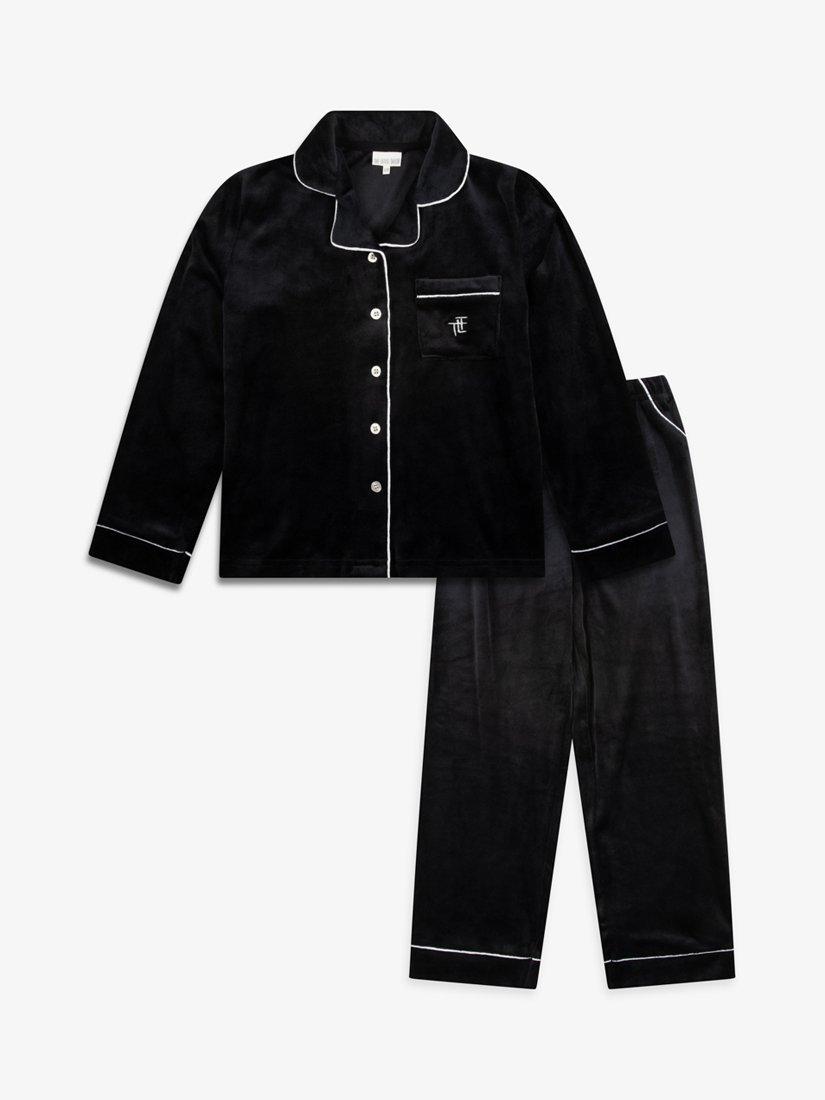 Product image 1 of 10, which shows The Little Tailor Kids' Velour Pyjama Set, Black, 2-3 years