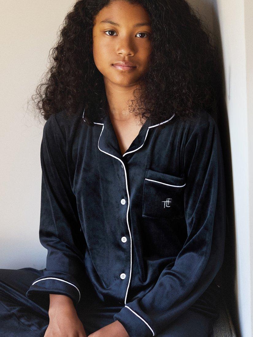 Product image 3 of 10, which shows The Little Tailor Kids' Velour Pyjama Set, Black, 2-3 years