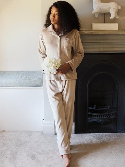 The Little Tailor Kids' Velour Pyjama Set, Natural - view 2, Natural