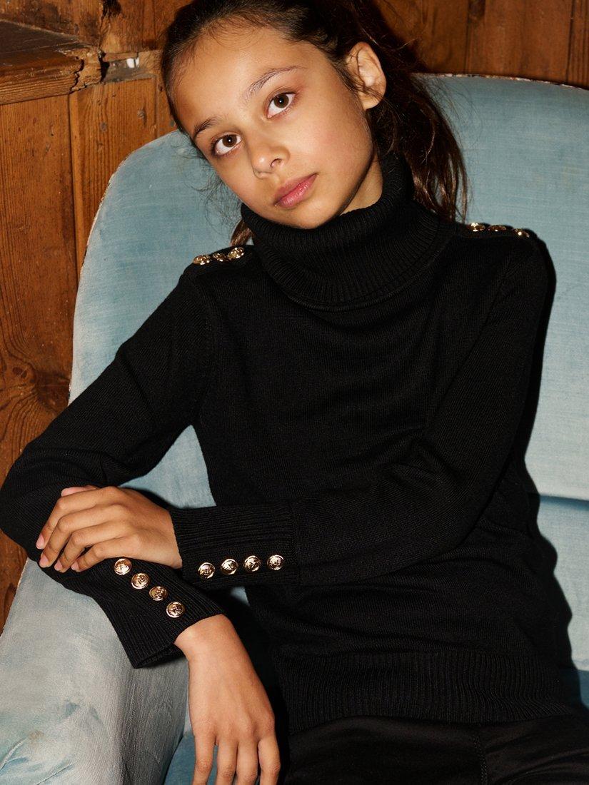 Product image 3 of 7, which shows The Little Tailor Kids' Button Trim Jumper, Black, 8-9 years