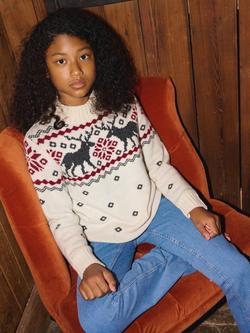 The Little Tailor Kids' Fair Isle Funnel Neck Jumper, Cream - view 2, Cream