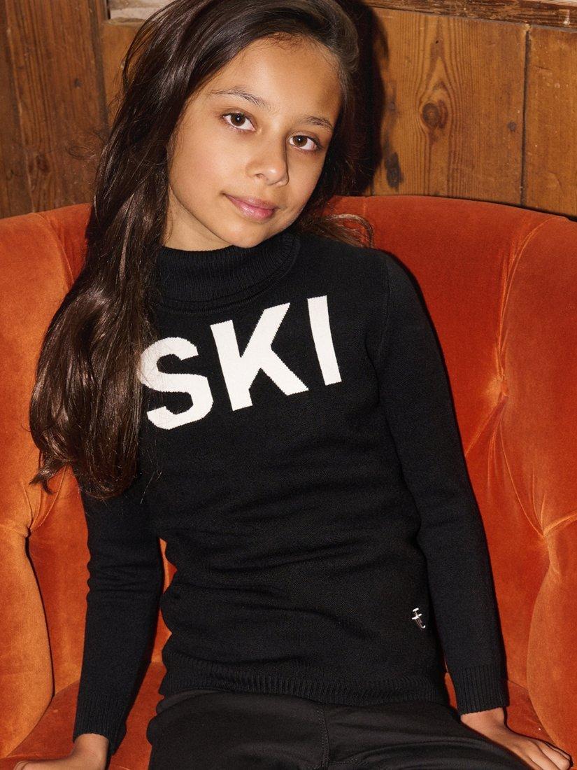 Product image 1 of 9, which shows The Little Tailor Kids' Ski Text Jumper, Black, 4-5 years