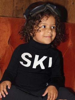 The Little Tailor Kids' Ski Text Jumper, Black - view 2, Black