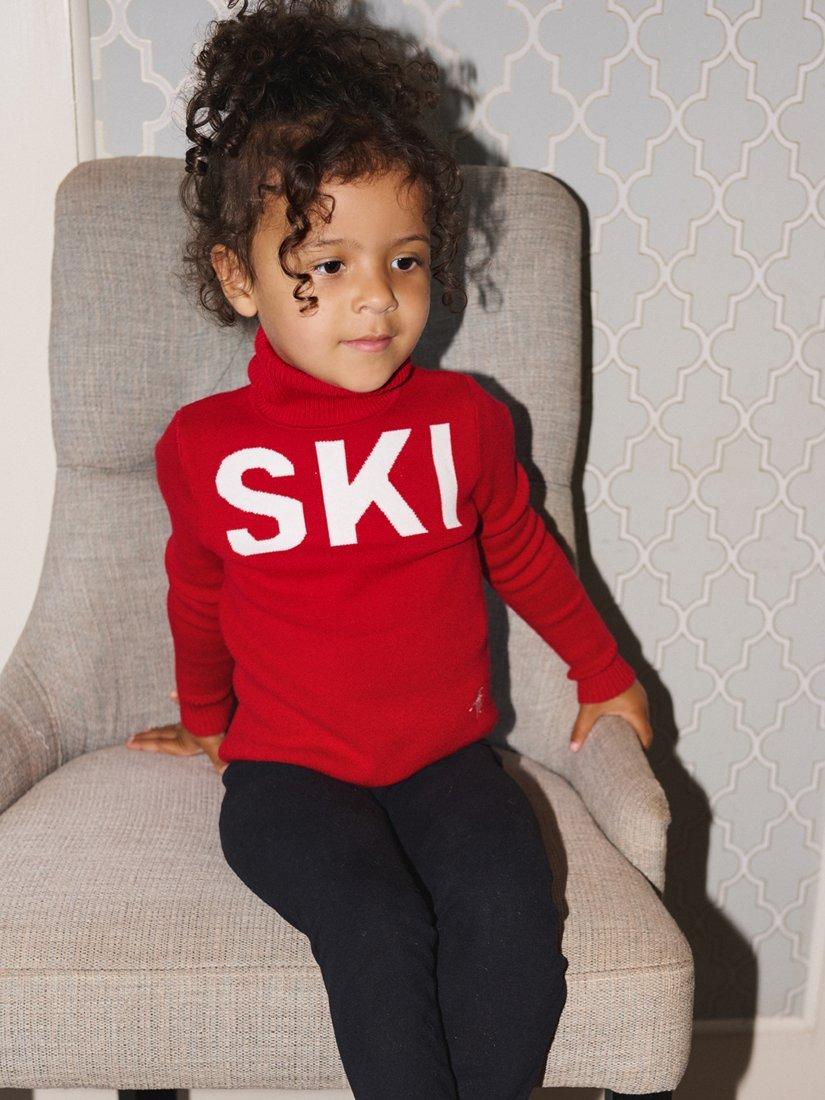 Product image 3 of 9, which shows The Little Tailor Kids' Ski Text Jumper, Red, 4-5 years