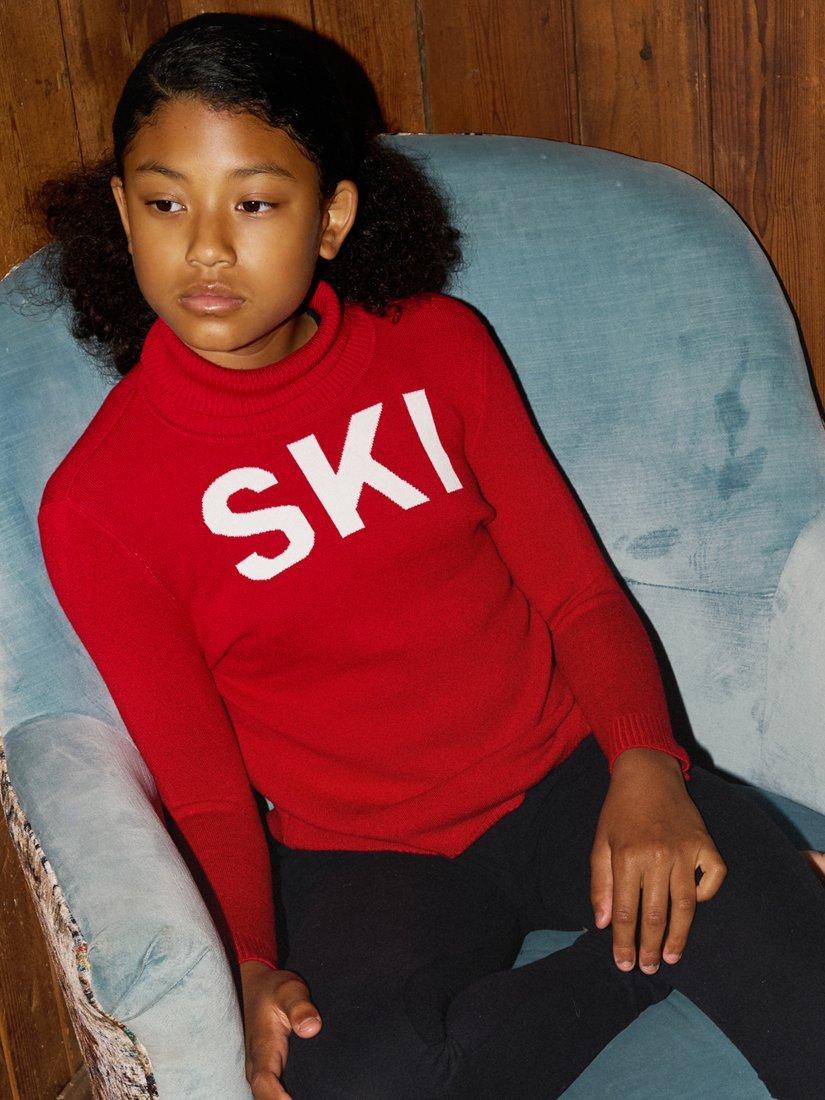 Product image 4 of 9, which shows The Little Tailor Kids' Ski Text Jumper, Red, 4-5 years