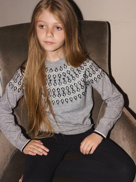 The Little Tailor Kids' Wool Blend Smart Fair Isle Jumper, Grey, Grey