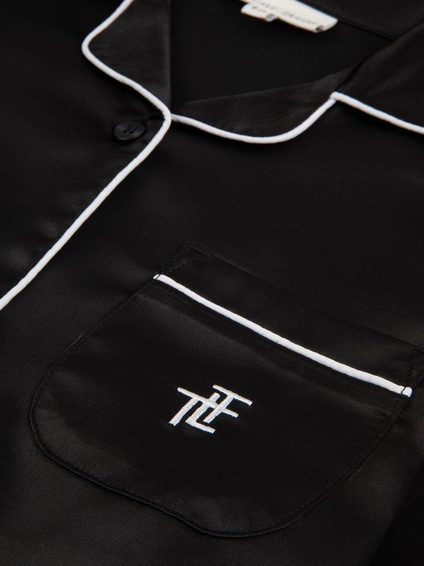 Product image 7 of 10, which shows The Little Tailor Kids' Satin Pyjama Set, Black, 6-7 years