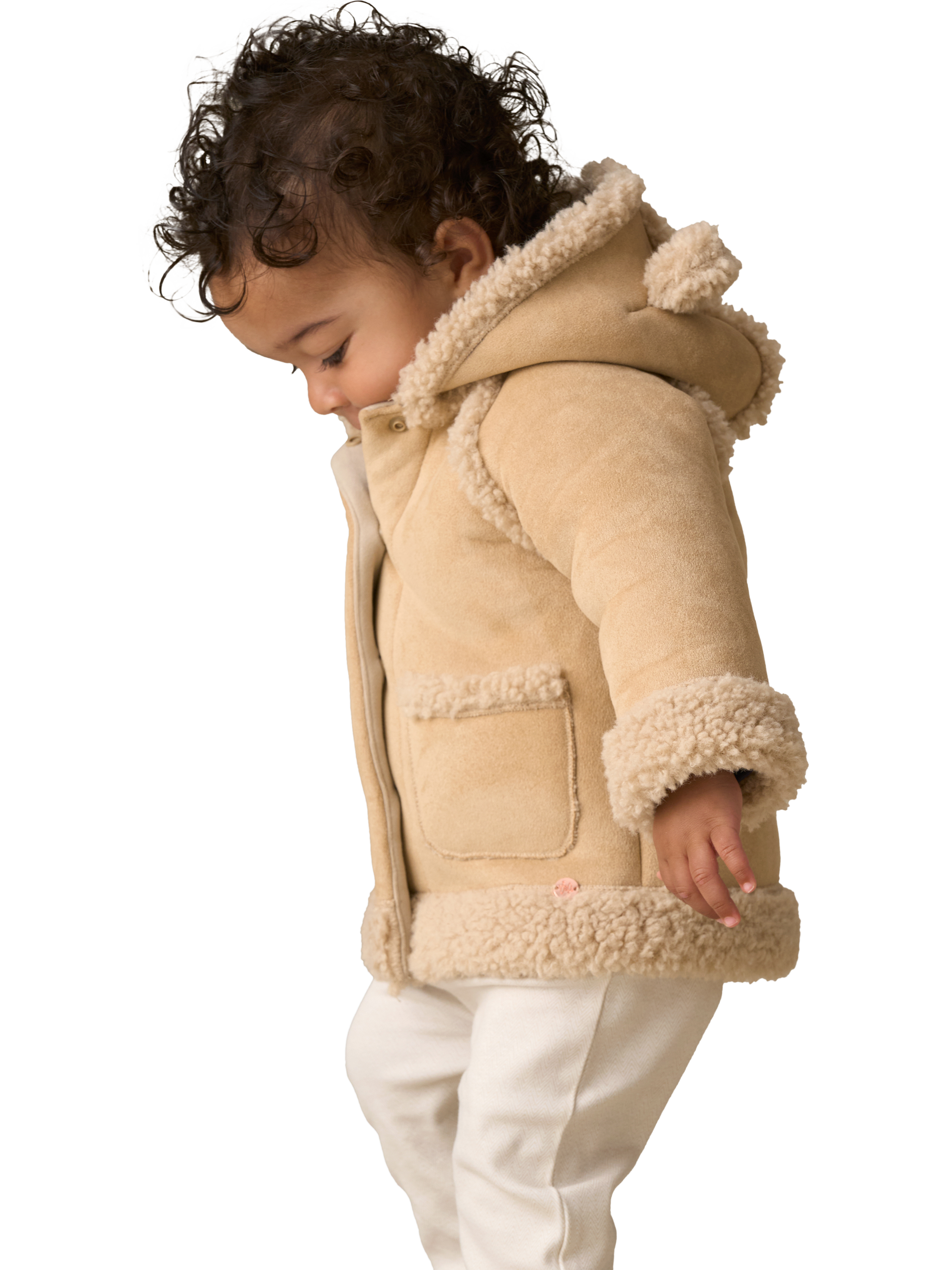 Product image 2 of 7, which shows Angel & Rocket Baby Shearling Jacket, Cream, 0-3 months