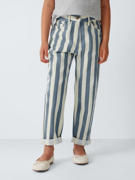 John Lewis Girls' Striped Jeans, Blue/White, Blue, White