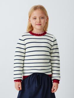 John Lewis Kids' Scallop Trim Stripe Jumper, Blue, White, Blue, White