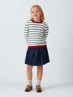 John Lewis Kids' Scallop Trim Stripe Jumper, Blue, White - view 2, Blue, White