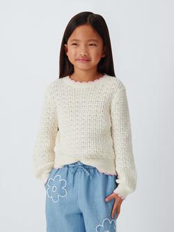 John Lewis Kids' Textured Scallop Trim Jumper, White, White