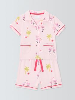 John Lewis Baby Flamingo Print Shortie Pyjamas, Pink, Pink