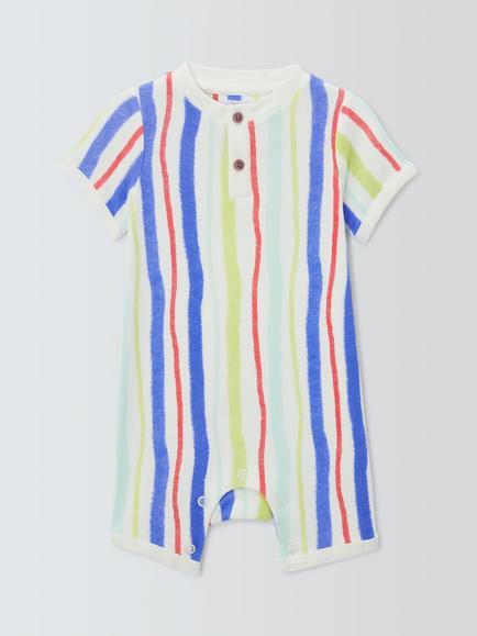 John Lewis Baby Stripe Short Romper, Multi, Multi