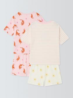 John Lewis Kids' Cat Nap Short Pyjamas, Pack of 2, Pink Multi - view 2, Pink Multi