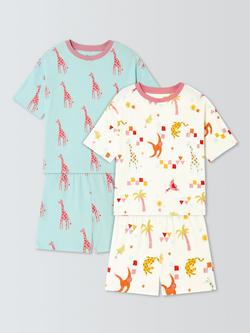 John Lewis Kids' Giraffe Short Pyjamas, Pack of 2, Multi, Multi