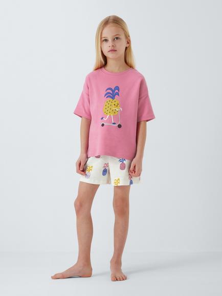 John Lewis Kids' Pineapple Short Pyjamas, Pink Multi - view 2, Pink Multi