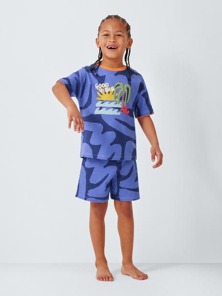 John Lewis Kids' Good Vibes Short Pyjamas, Blue - view 2, Blue