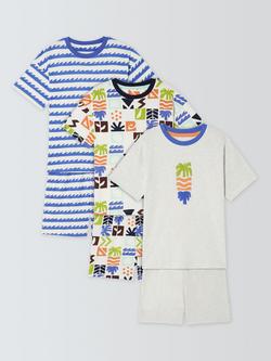 John Lewis Kids' Summer Wave Pyjama Top and Shorts Set, Pack of 3, Multi, Multi