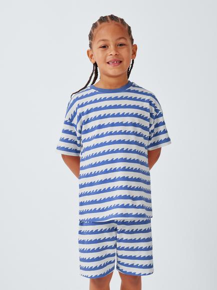 John Lewis Kids' Summer Wave Pyjama Top and Shorts Set, Pack of 3, Multi - view 2, Multi