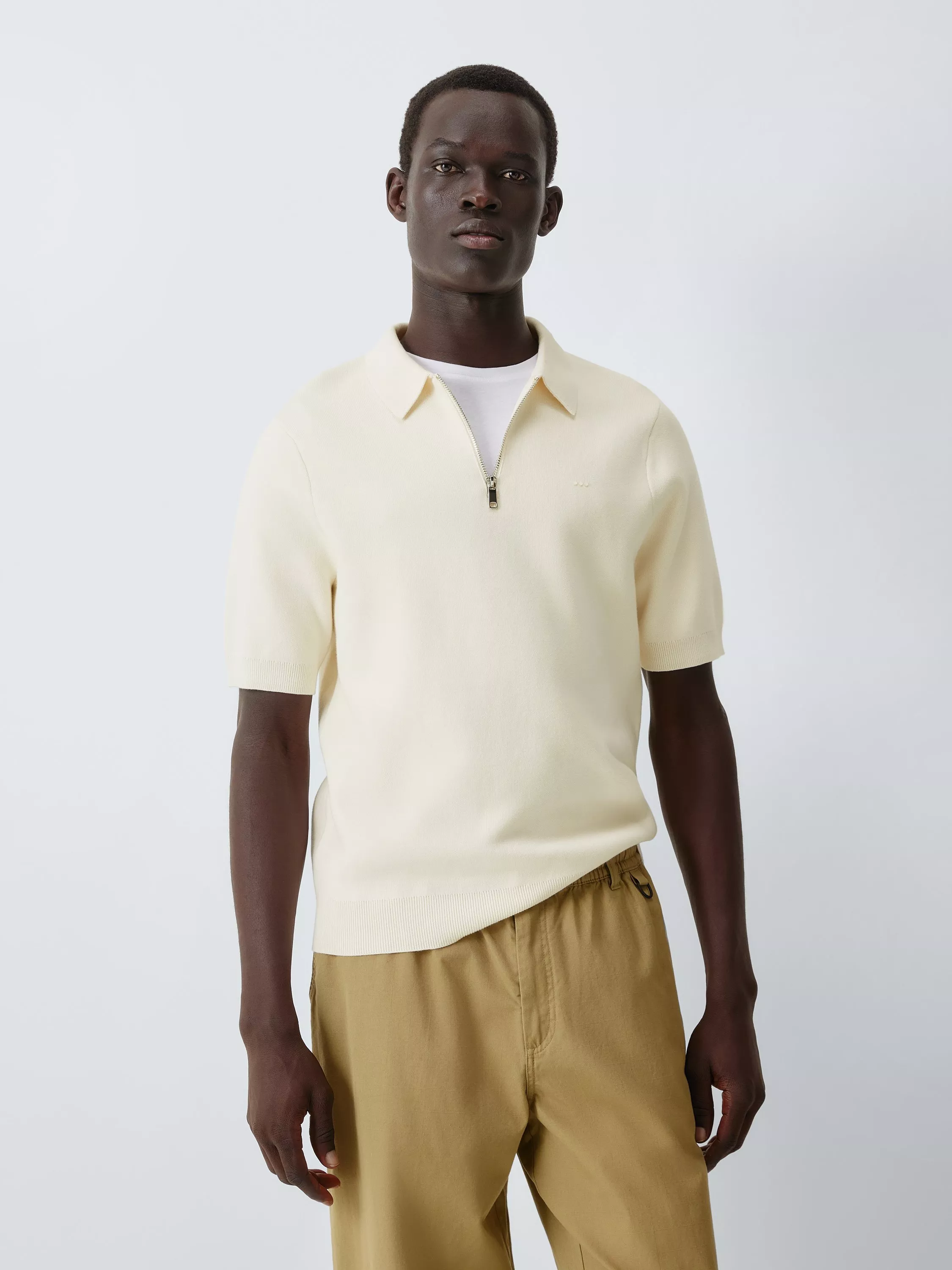 Kin Short Sleeve Zip Neck Cotton Blend Knit Polo Shirt