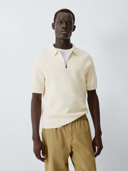 Kin Short Sleeve Zip Neck Cotton Blend Knit Polo Shirt, Egret