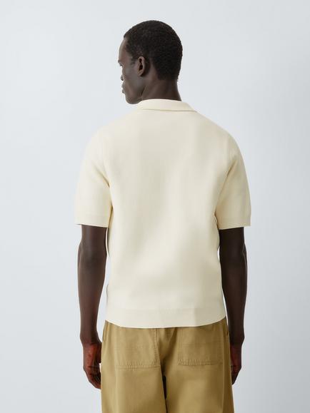 Kin Short Sleeve Zip Neck Cotton Blend Knit Polo Shirt - view 2, Egret