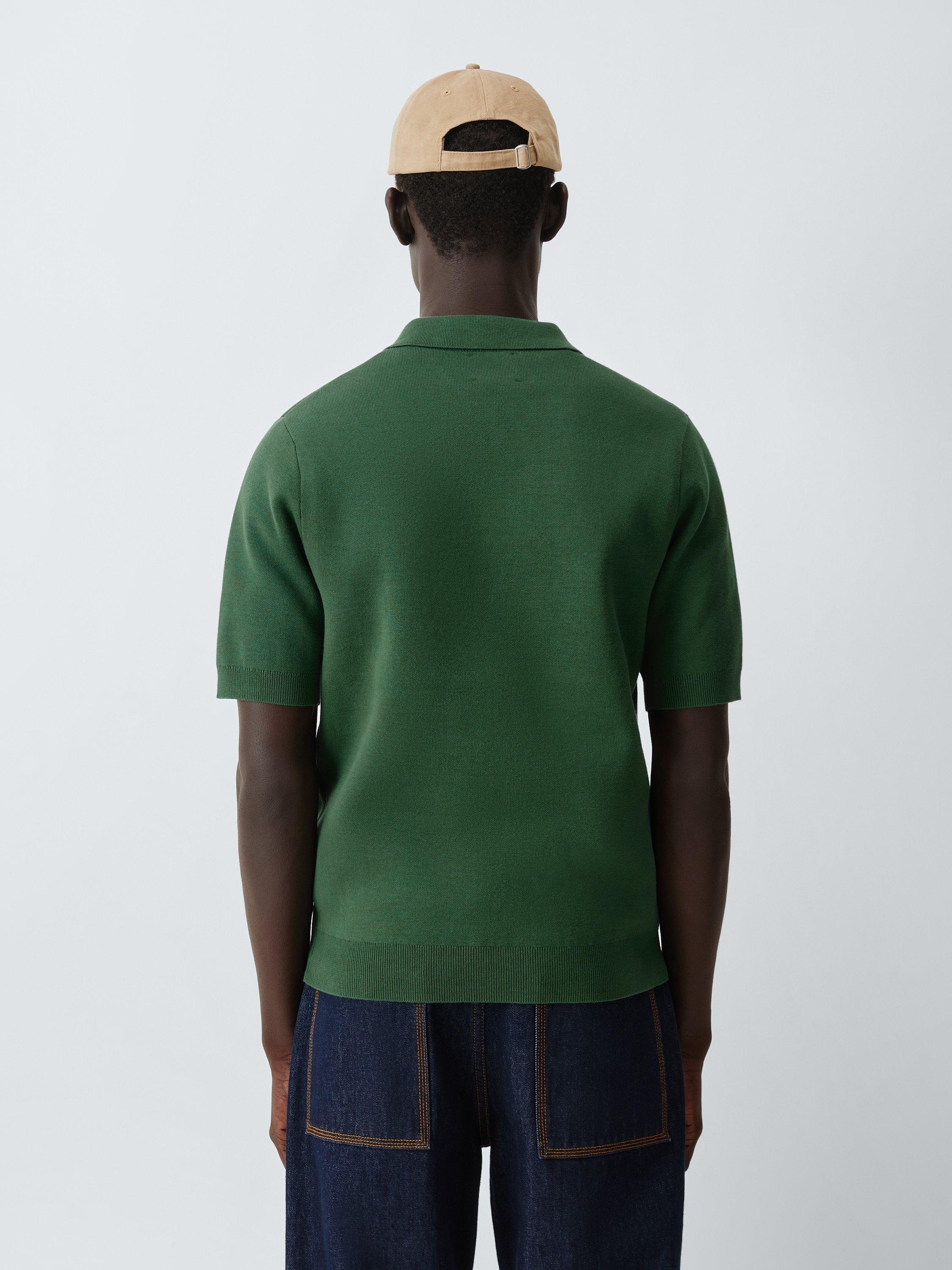 Kin Short Sleeve Zip Neck Cotton Blend Knit Polo Shirt, Dark Green